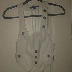 White Faux Leather Vest/Shell with Silver Buttons
